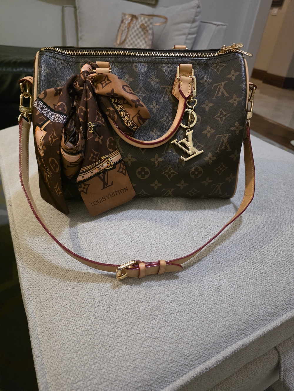 Louis Vuitton Brown Monogram Speedy Bandoulière Handbag with Scarf